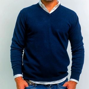 Men's V-Neck Sweater - Navy Blue